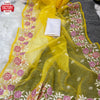 Yellow Pure Soft Organza Multi-embroidery Partywear Saree