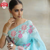 Sky Blue Pure Soft Organza Multi-embroidery Partywear Saree