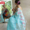 Sky Blue Pure Soft Organza Multi-embroidery Partywear Saree