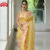 Yellow Pure Soft Organza Multi-embroidery Partywear Saree