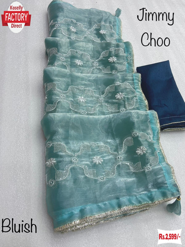 Light Blue Jimmy Choo Embroidered Partywear Saree