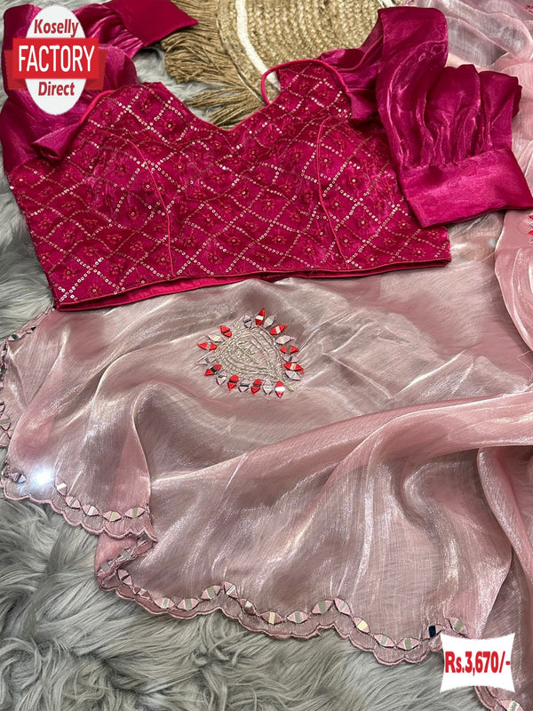 Pink Jimmy Choo Partywear Saree With Stitched Blouse