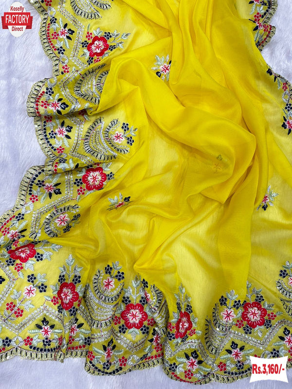 Yellow Jimmy Choo Embroidered Partywear Saree