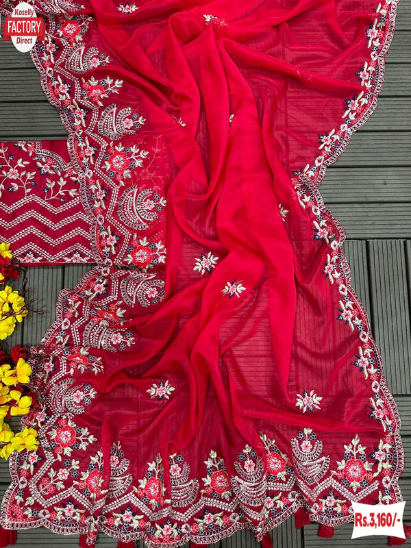 Hot Pink Jimmy Choo Embroidered Partywear Saree