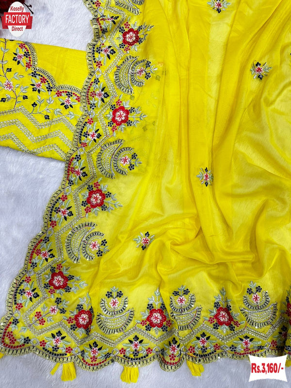 Yellow Jimmy Choo Embroidered Partywear Saree