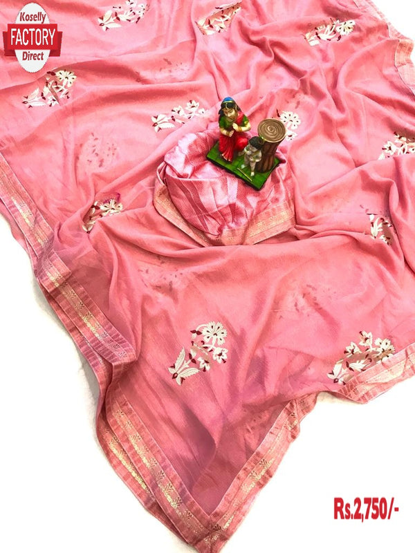 Pink Fancy Fabric Foil Work Partywear Saree