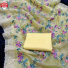 Light Yellow Khadi Organza Multi-thread Floral Embroidery Partywear Saree