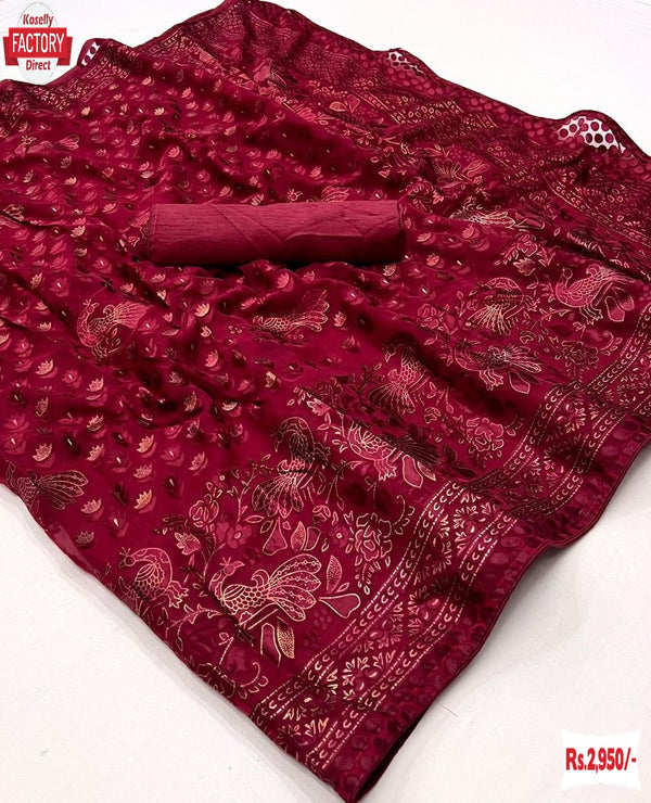 Magenta Soft Weaving Brasso Partywear Saree