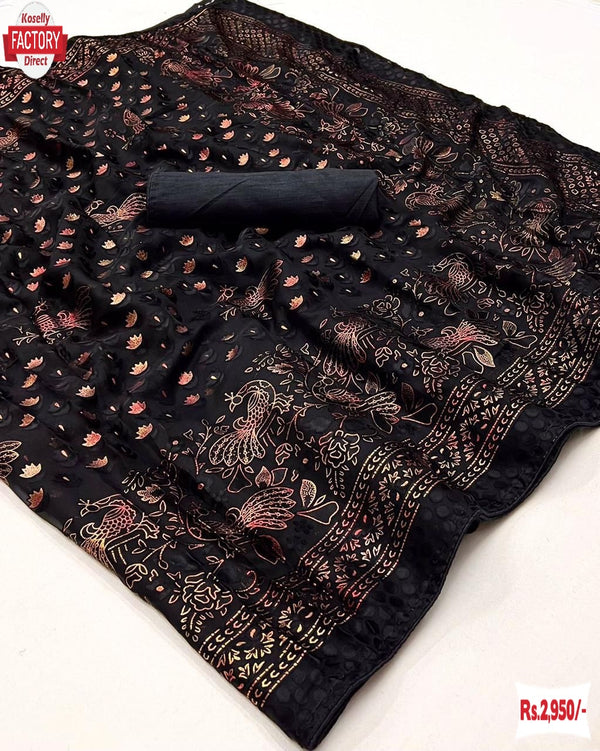 Black Soft Weaving Brasso Partywear Saree