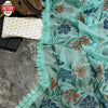 Sky Blue Shimmer Chiffon Handprinted Partywear Saree