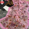 Pink Shimmer Chiffon Handprinted Partywear Saree