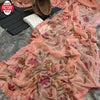 Peach Shimmer Chiffon Handprinted Partywear Saree