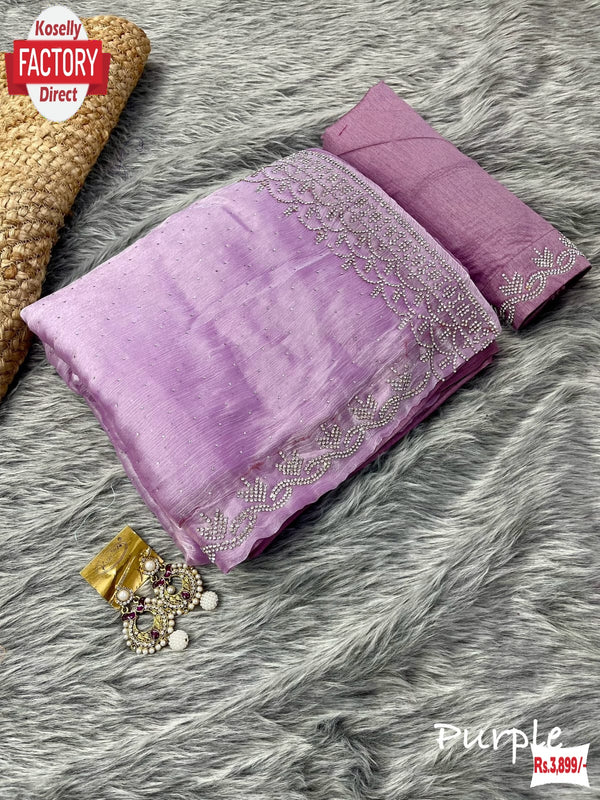 Lavender Pure Jimmy Choo Stone-work Partywear Saree