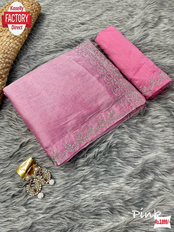 Pink Pure Jimmy Choo Stone-work Partywear Saree