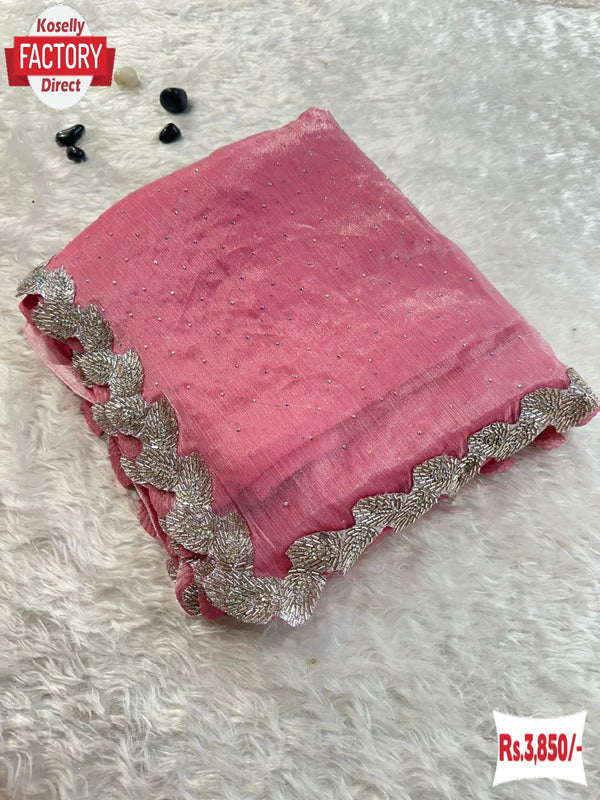 Pink Pure Jimmy Choo Silk Zircon Stone Work Partywear Saree