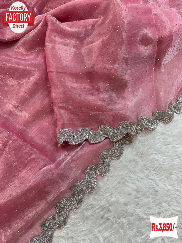 Pink Pure Jimmy Choo Silk Zircon Stone Work Partywear Saree