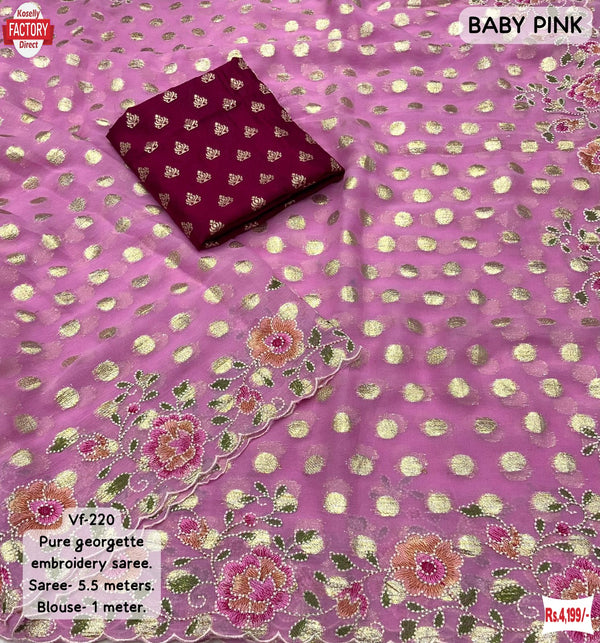 Pink Pure Georgette Weaving Buti Multi-thread Work Partywear Saree