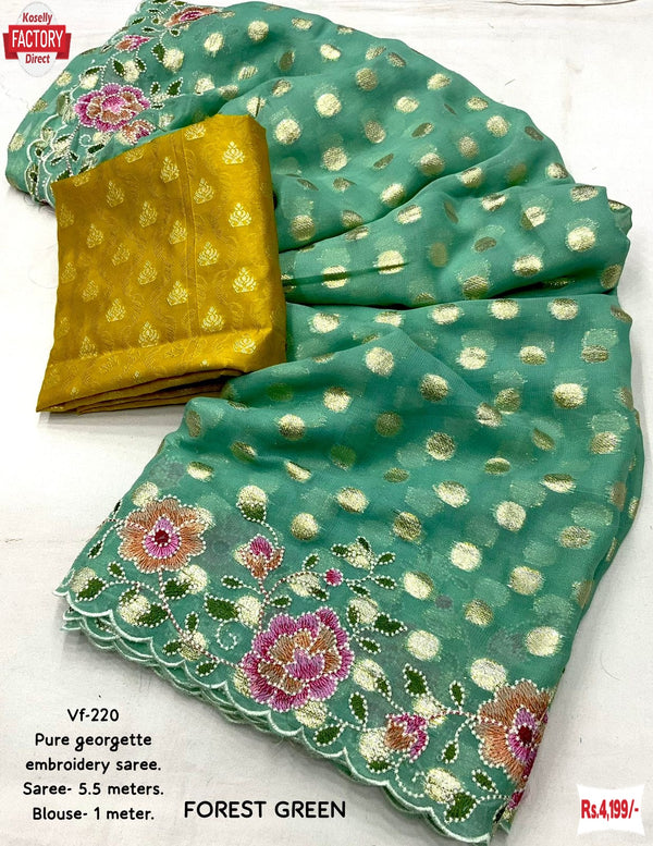 Green Pure Georgette Weaving Buti Multi-thread Work Partywear Saree