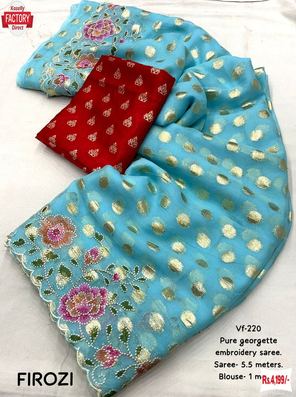 Sky Blue Pure Georgette Weaving Buti Multi-thread Work Partywear Saree