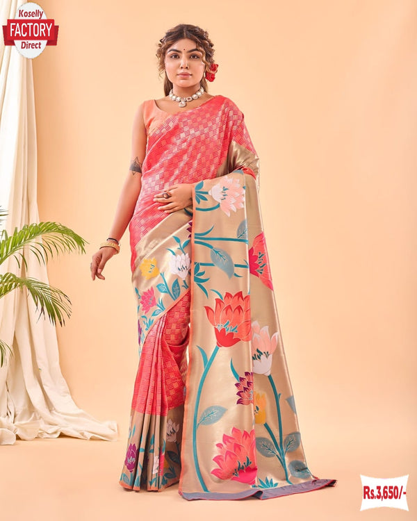 Pink Pure Paithani Silk Rich Weaving Partywear Saree