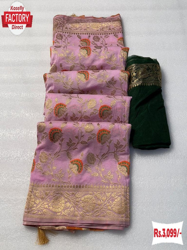 Light Pink Pure Dola Crepe Silk Partywear Saree