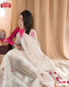 Off-White Organza Silk Embroidered Partywear Saree