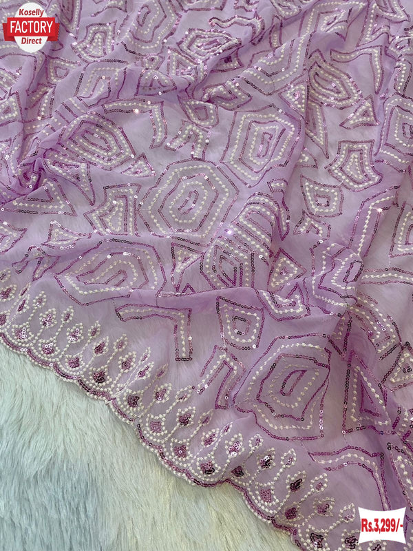 Lavender Blooming Georgette Thread And Sequins Work Partywear Saree