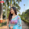 Sky Blue Soft Organza Embroidered Partywear Saree