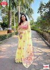 Yellow Soft Organza Embroidered Partywear Saree