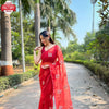 Red Soft Organza Embroidered Partywear Saree