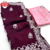 Wine Vichitra Blooming Silk Partywear Embroidered Saree