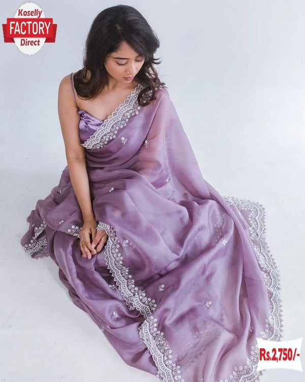 Lavender Pure Soft Organza Partywear Saree