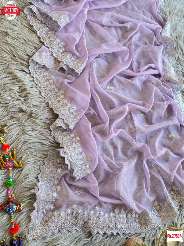 Lavender Pure Soft Organza Partywear Saree