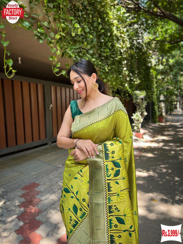 Light Green Pure Banarasi Paithani Silk Partywear Saree