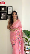 Pink Shimmer Silk Multi-Sequins Work Partywear Saree