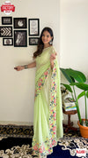 Pista Green Shimmer Silk Multi-Sequins Work Partywear Saree