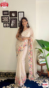 Cream Shimmer Silk Multi-Sequins Work Partywear Saree