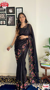 Black Shimmer Silk Multi-Sequins Work Partywear Saree