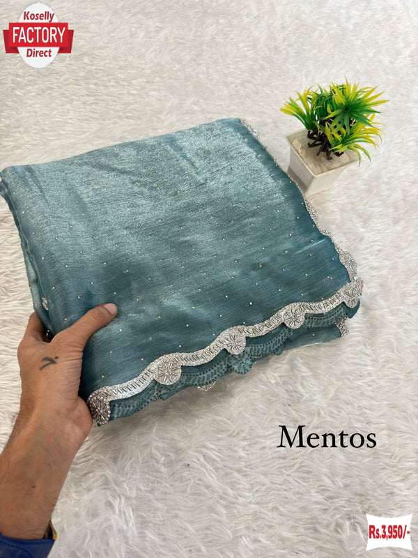 Mentos Blue Jimmy Choo Zarkan Border Partywear Saree