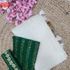 White Organza Partywear Saree With Green Blouse And Belt