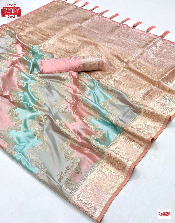 Pure Satin Silk Banarasi Weaving Multi-colour Partywear Saree