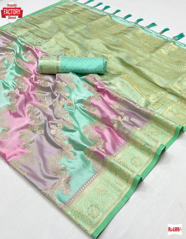 Pure Satin Silk Banarasi Weaving Multi-colour Partywear Saree