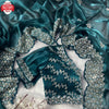 Teal Pure Organza Silk Embroidered Partywear Saree