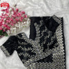 Black Pure Organza Silk Embroidered Partywear Saree