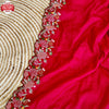 Cherry Red Tussar Silk Cross-stitch Embroidered Partywear Saree