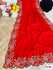 Red Tussar Silk Cross-stitch Embroidered Partywear Saree