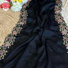 Black Tussar Silk Cross-stitch Embroidered Partywear Saree