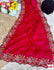 Cherry Red Tussar Silk Cross-stitch Embroidered Partywear Saree