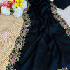 Black Tussar Silk Cross-stitch Embroidered Partywear Saree