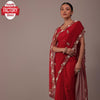 Red Pure Organza Hand-worked Partywear Saree